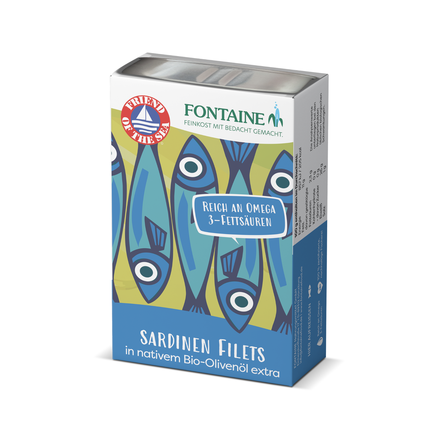 Fontaine Sardinen Filets in Bio-Olivenöl Verpackung