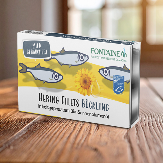 Eine Dose Bückling auf dem Tisch