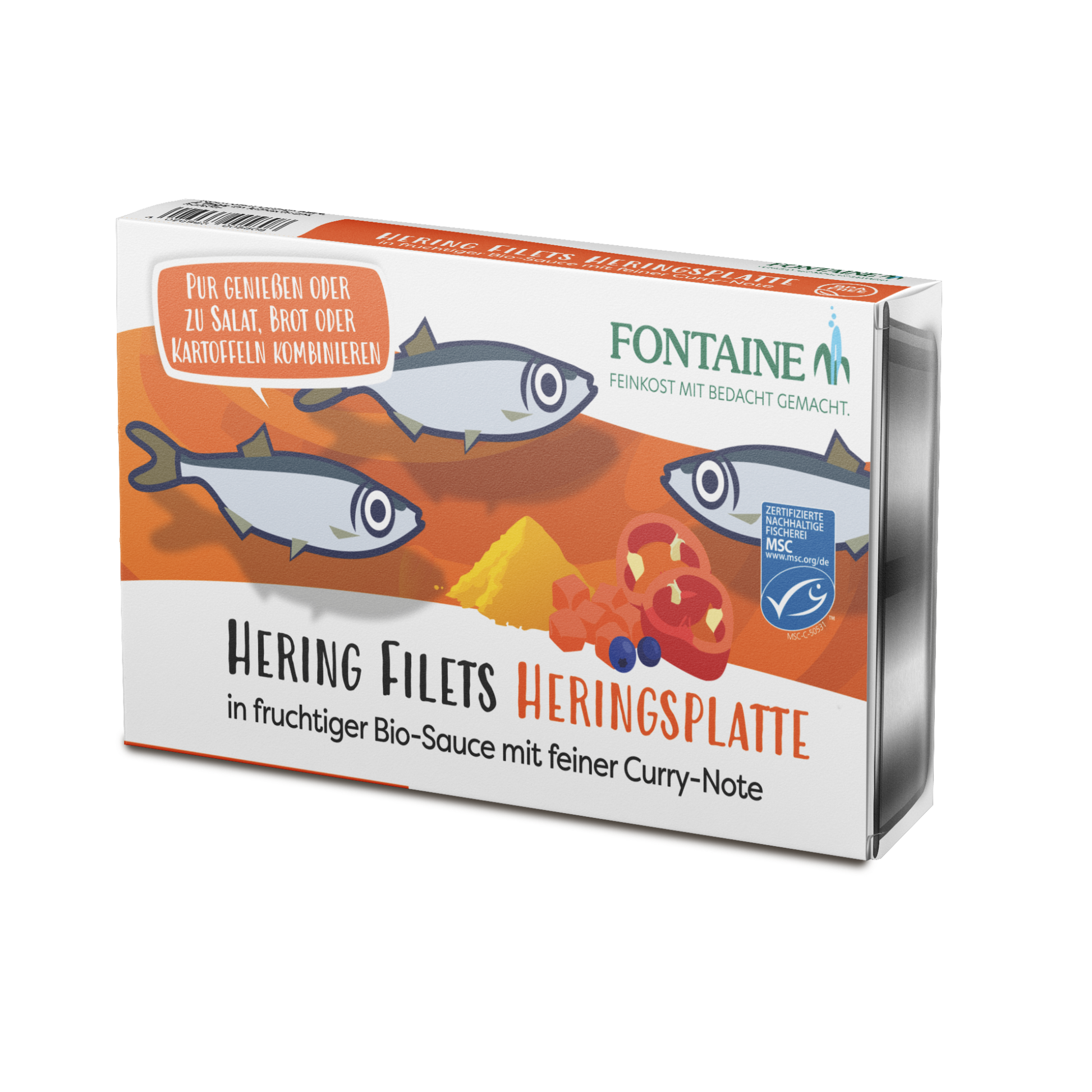 Eine Dose Heringsplatte freigestellt