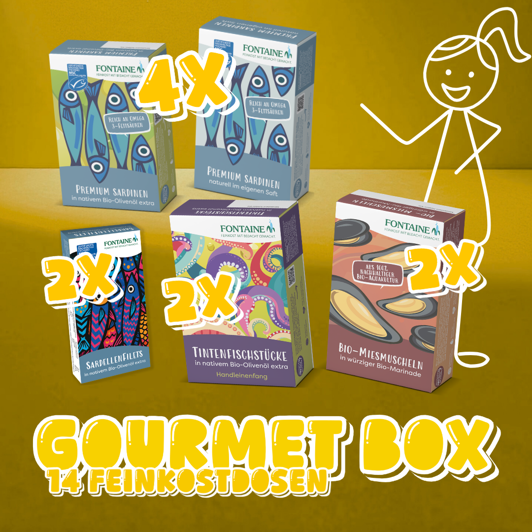 Bundle Abbildung mit Sardinen, Sardellen, Tintenfisch und Miesmuscheln Bio