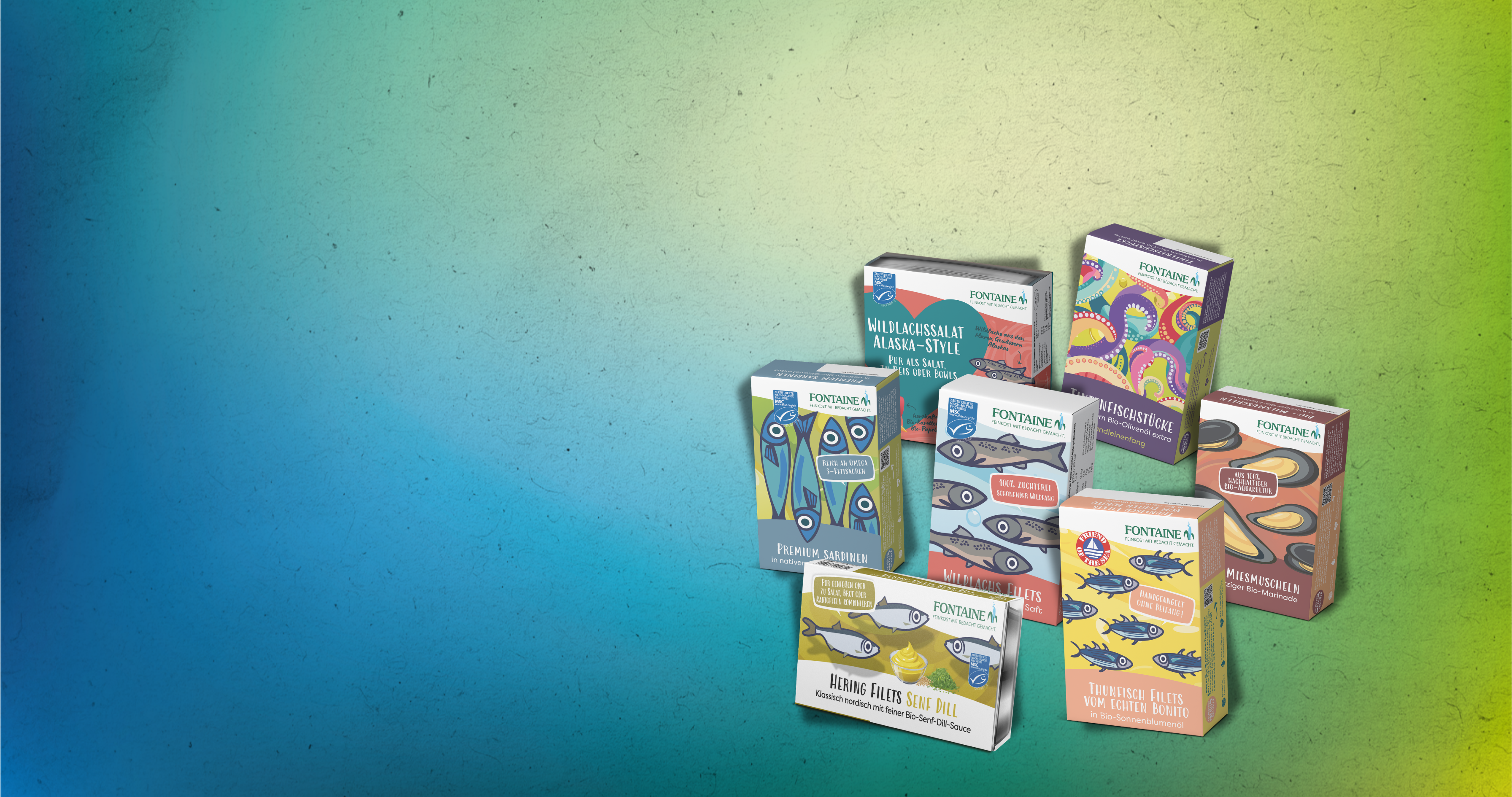 Fontaine Dosen mit buntem Hintergrund