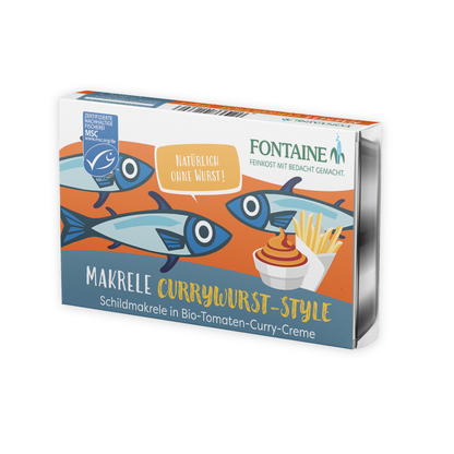 Makrele “Currywurststyle”- Schildmakrele in Bio-Tomaten-Curry-Creme