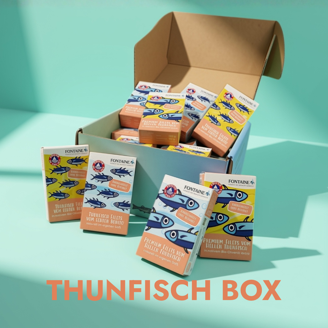 Thunfisch Box: 16 Dosen · 2 Sorten · handgeangelt  · aus Europa
