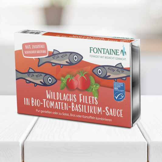 Wildlachs Filets in Bio-Tomaten-Basilikum-Sauce