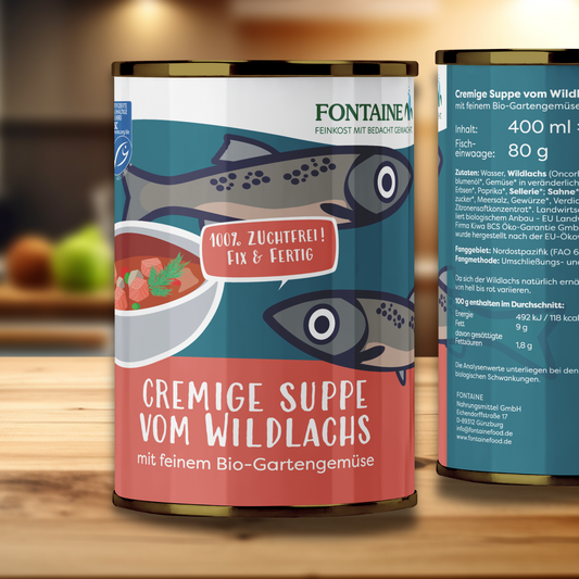 Cremige Suppe vom Wildlachs mit Bio-Gartengemüse